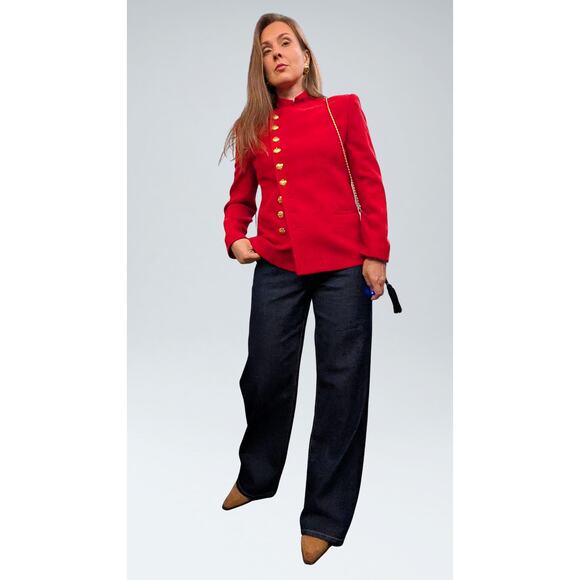 Rare Ralph Lauren Red Wool Military Jacket Size 4 Petite - Picture 3 of 7